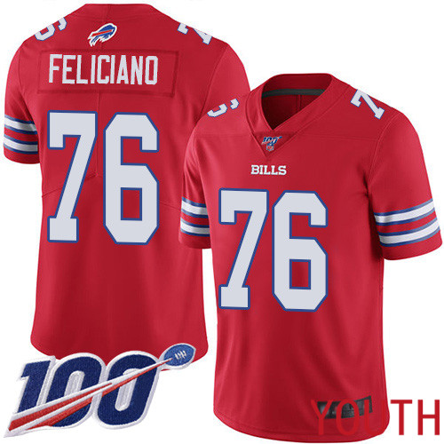 Youth Buffalo Bills 76 Jon Feliciano Limited Red Rush Vapor Untouchable 100th Season NFL Jersey